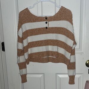 American Eagle Outfitters Orange and White Striped Cropped Sweater